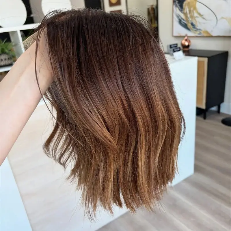 Medium Brown with Blonde Highlights Cosplay Soft realistic Wig Straight Bob Soft Futura Good Quality High Heat Glueless Wigs