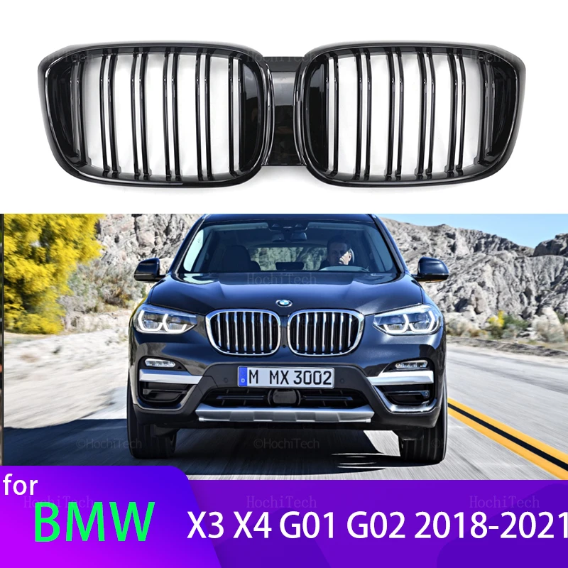 

2Pcs Car Style Gloss Black Front Kidney Double Slat Grill Grille for BMW X3 G01 X4 G02 Pre-LCI 2018-2021 Car Accessories