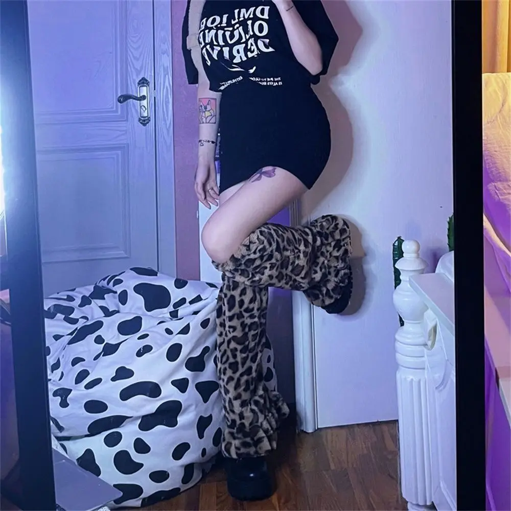 

Trends Leopard Leg Warmers Harajuku Knit Gothic Knee High Leg Socks Y2K Foot Cover Girl
