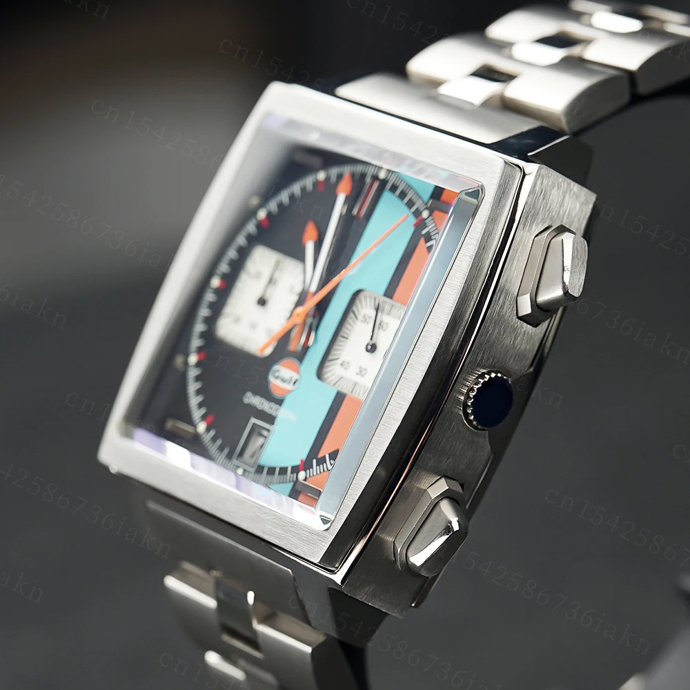 2022 Fashion New Square Color Bar 37mm Men's Leisure Sports Sapphire Mirror Stainless Steel Material Waterproof Quartz Watch