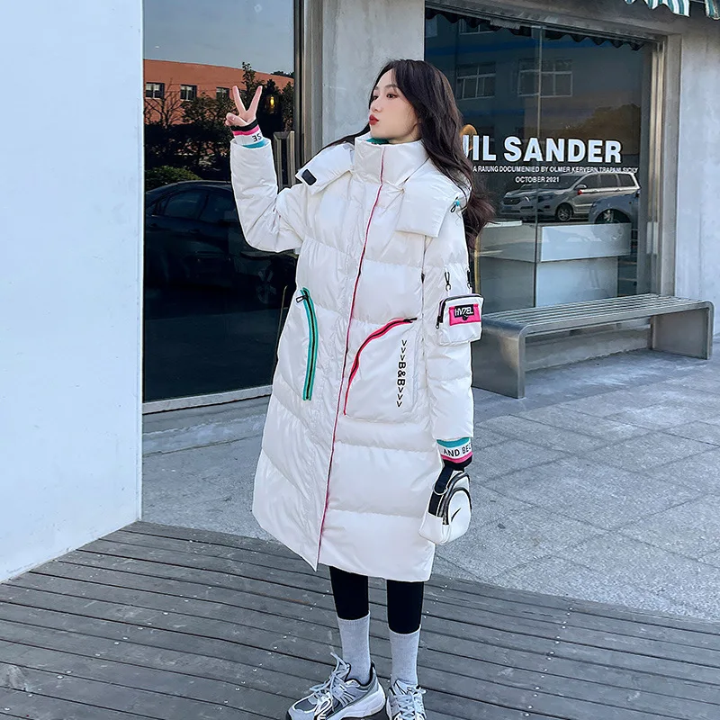 Outerwear Winter Warm Thicken Down Jackets Women Casual Shiny Letter Print Coats Clothing Loose Hooded Padded Jacket Coat Women
