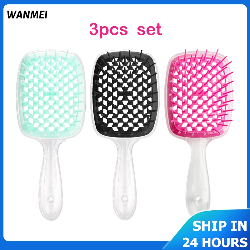 

3pcs Set Tangled Hair Comb Detangling Hair Brush Massage Combs Hollow Out Wet Curly Hair Brushes Janeke Salon Hair Styling Tools