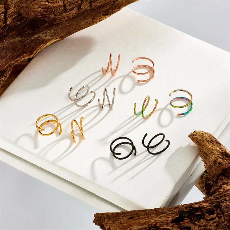 316L Stainless Steel Double Spiral Nose Hoop Ring Nose Hoop Set Women Men Nostril Piercing Jewelry 1PC nose rings