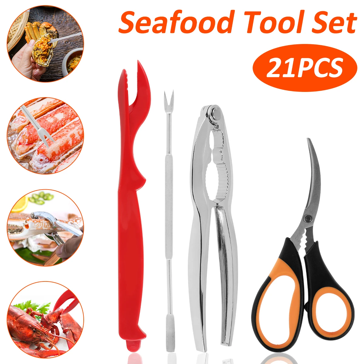 

New 20Pcs Seafood Tools Set Stainless Steel Seafood Tools with 6 Crab Crackers 6 Seafood Needles 6 Crab Leg Forks 2 Seafood