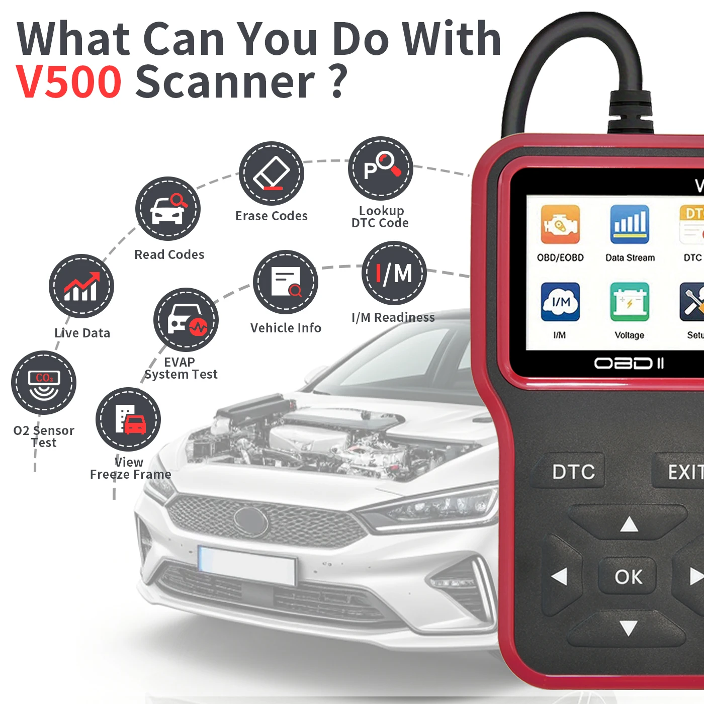 V500 Car Obd2 Scanner Diagnostic Tool Code Reader Scanner Engine Fault Can Diagnose All ObdII Protocol Cars since 1996