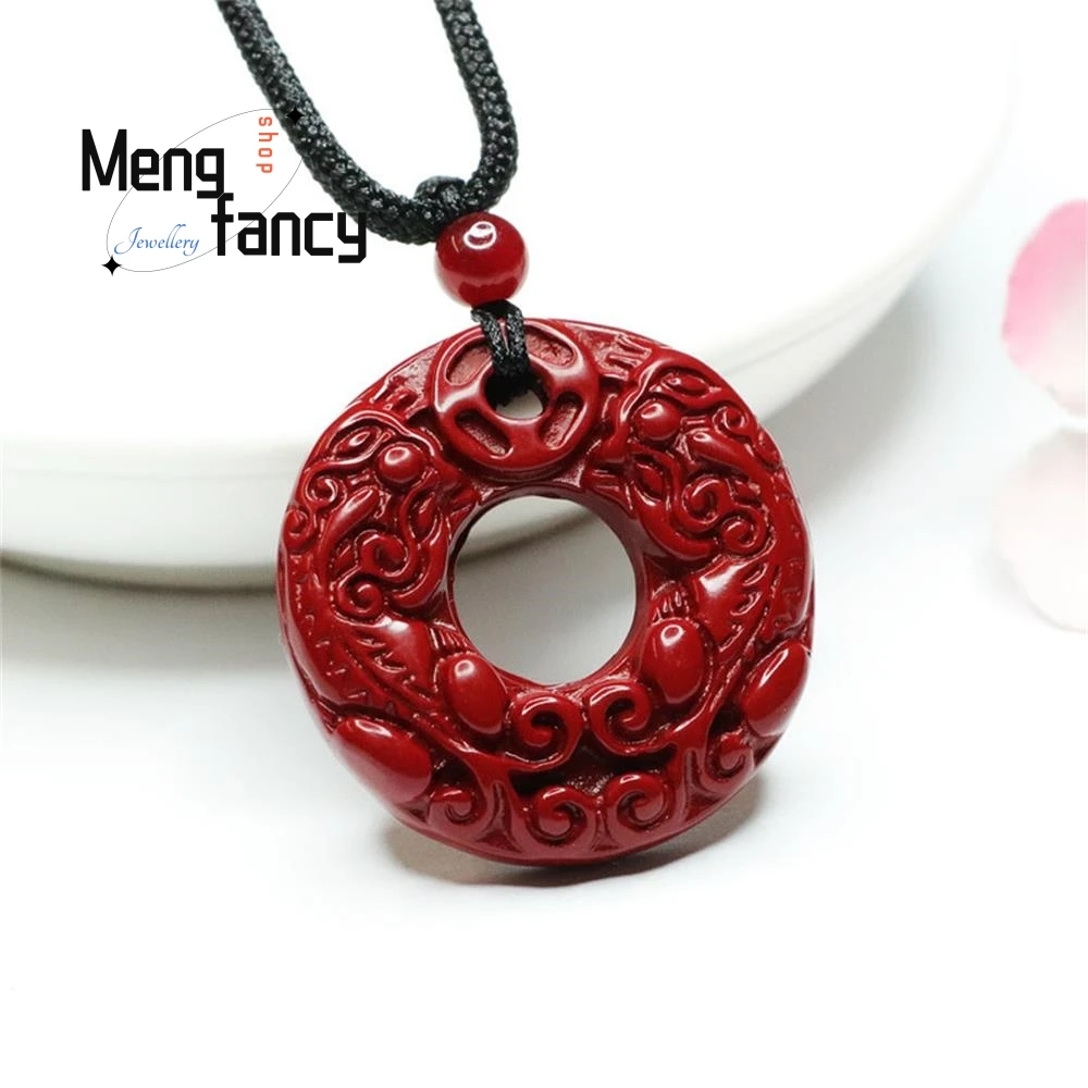 Charms Fashion Natural Cinnabar Purple Gold Sand Pixiu Peace Clasp Pendant Amulets Luxury Fine Jewelry Women Men Holiday Gifts