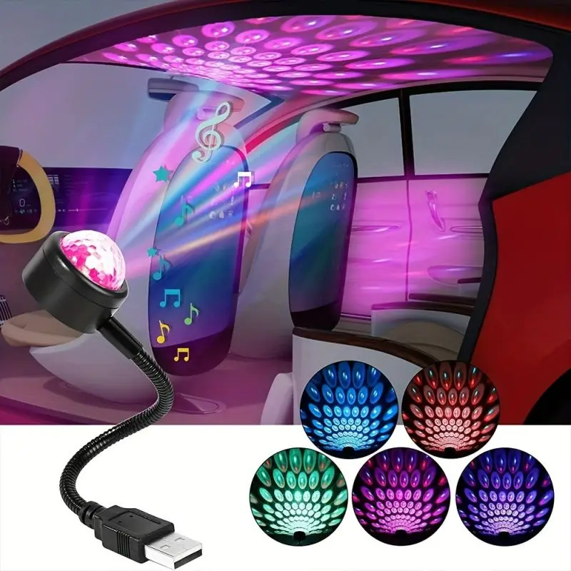 7 Color LED Car Sound Activated Projection Light DJ Magic Ball Starry Sky Atmosphere Lamp