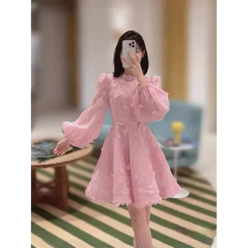 

2024Early Spring New Products French Style Three-Dimensional Flower Clear Princess Short Long Sleeve Dress Pettiskirt Thirteen L