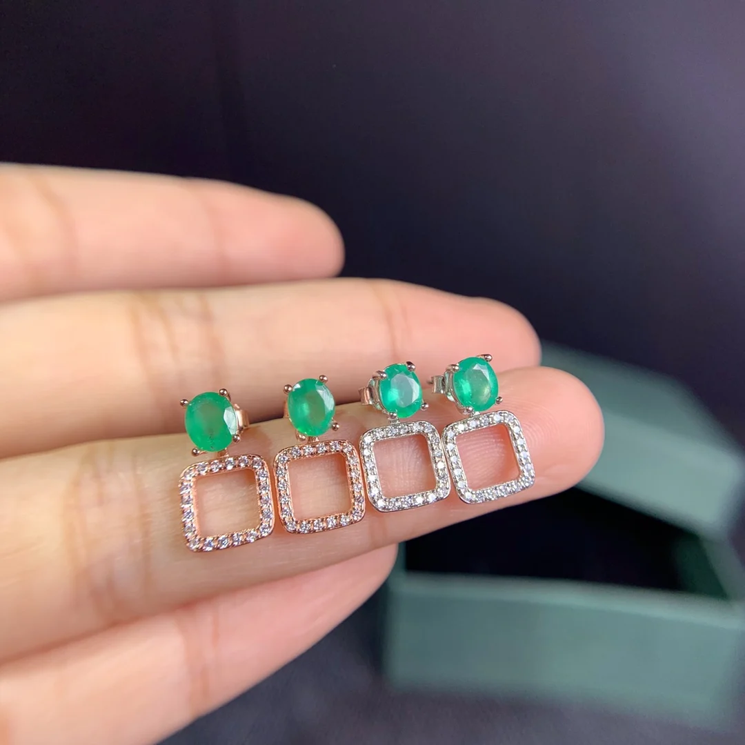 

Natural Emerald S925 Sterling Silver Flower Earrings With Certificate Fine Charm Weddings Jewelry for Women