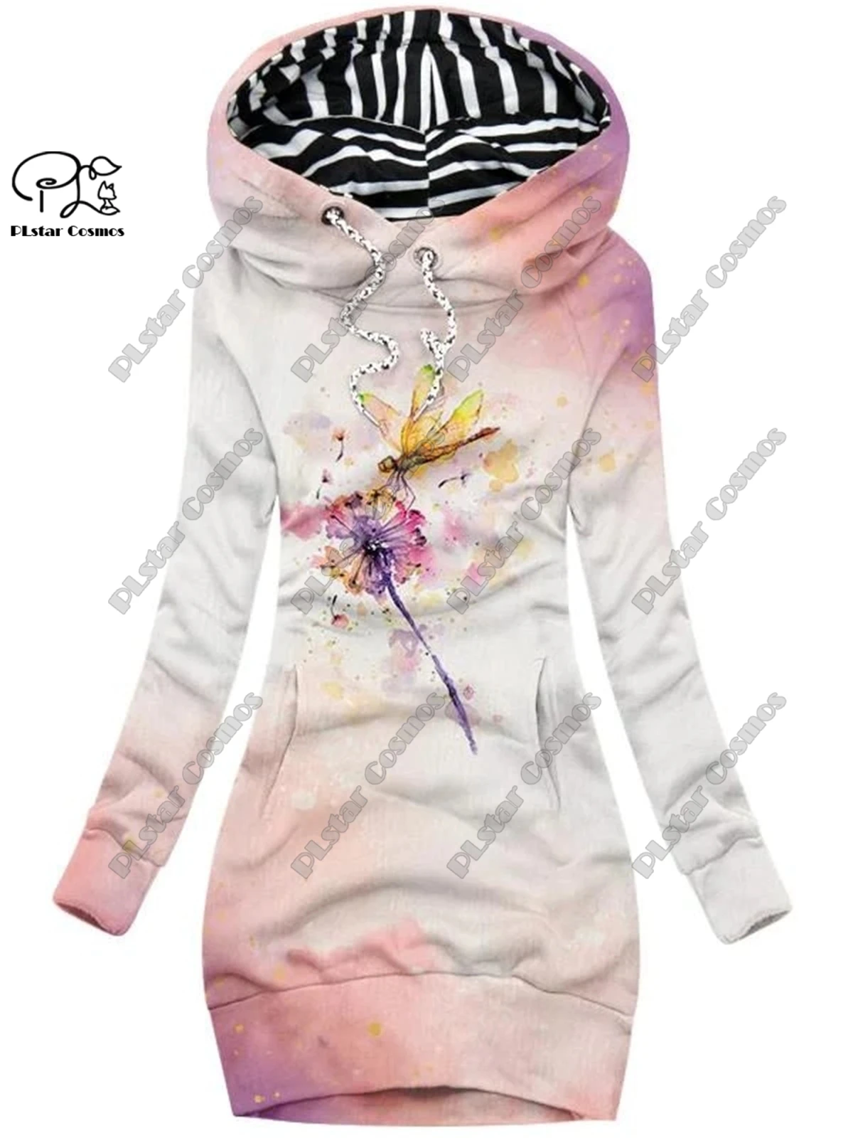 

Женское длинное платье-свитшот PLstar Cosmos с 3D принтом, Повседневная серия для похудения с рисунком одуванчика, кленового листа, бабочки