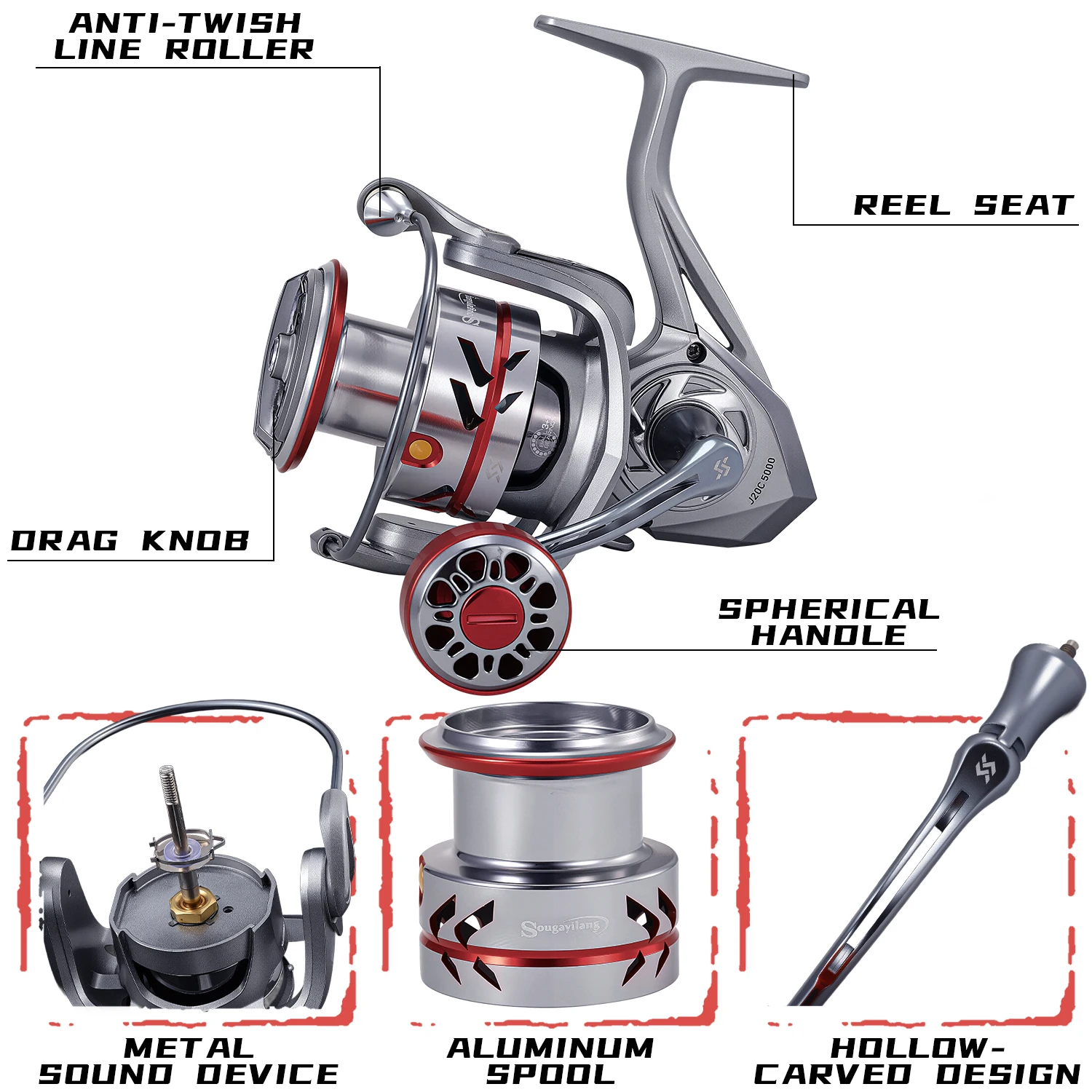 Sougayilang Teleskoprute Spinnrolle Set High Carbon Sensitive Metall Radsitz Glatte Bedienung Tragbare Angelausrüstung – Detail 5