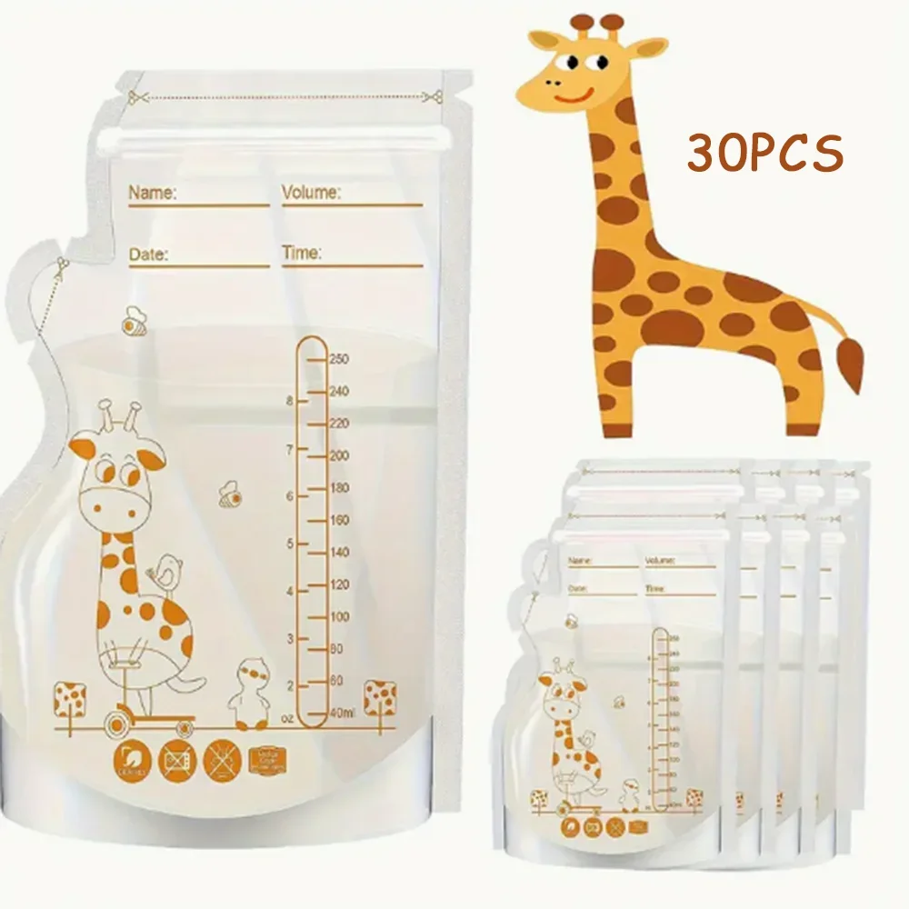 30/Pack 250ml BPA Free Milk Storage Bags Safe Breast Milk and Baby Food Freezer Bags for Easy Feeding