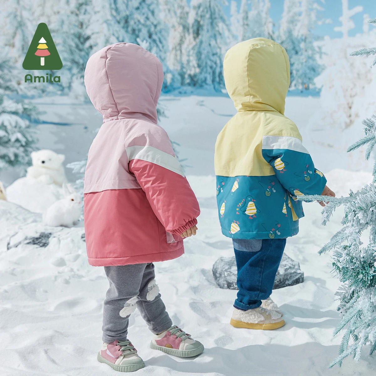 Amila Baby Two-piece Sets Warm Coat Winter Boys and Girls Print Windproof Casual Jacket Children's Outwear Clothing