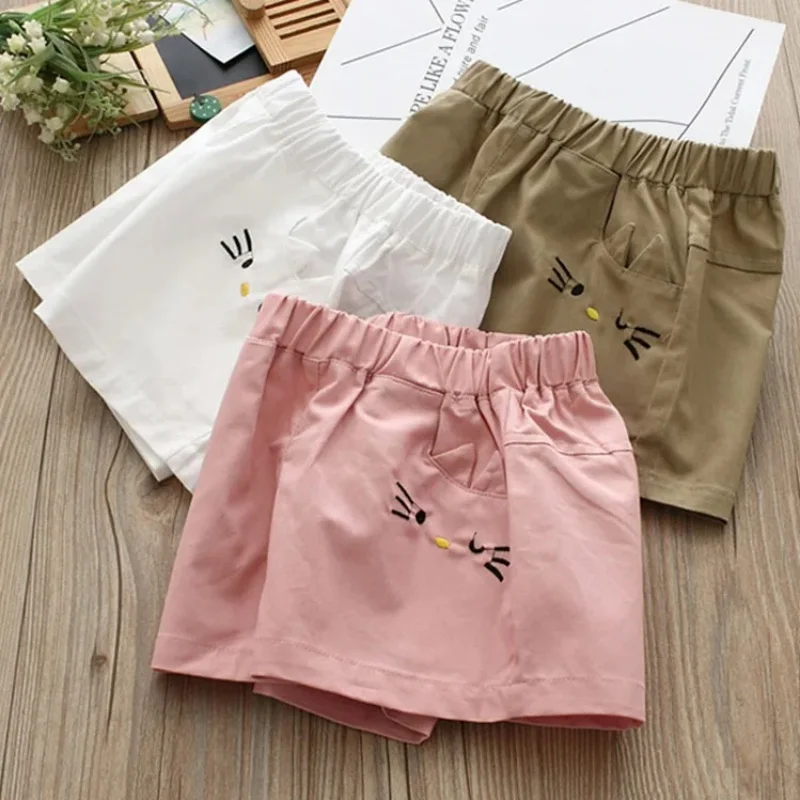 Children Fashion Cotton Embroidery Cartoon Solid Color Cotton Summer Kids Baby Girls Shorts 2 3 4 6 8 9 10 12 Years
