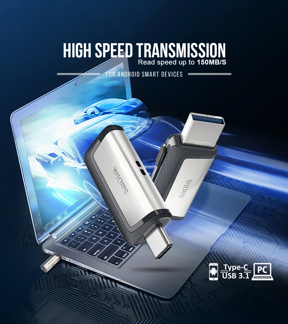 محرك أقراص فلاش SanDisk Dual USB Type-C و Type-A S...