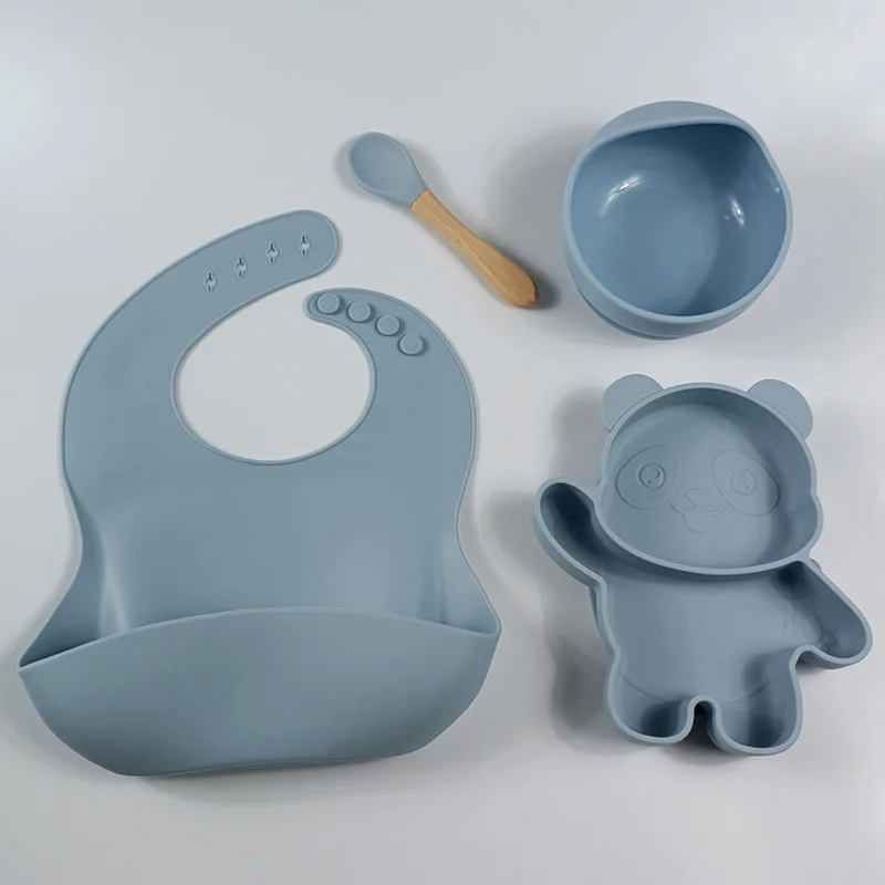 

Baby Safe Sucker Silicone Dining Plate Set Solid Cute Panda Children Dishes Suction Toddle Training Tableware Kids Feeding Bowls