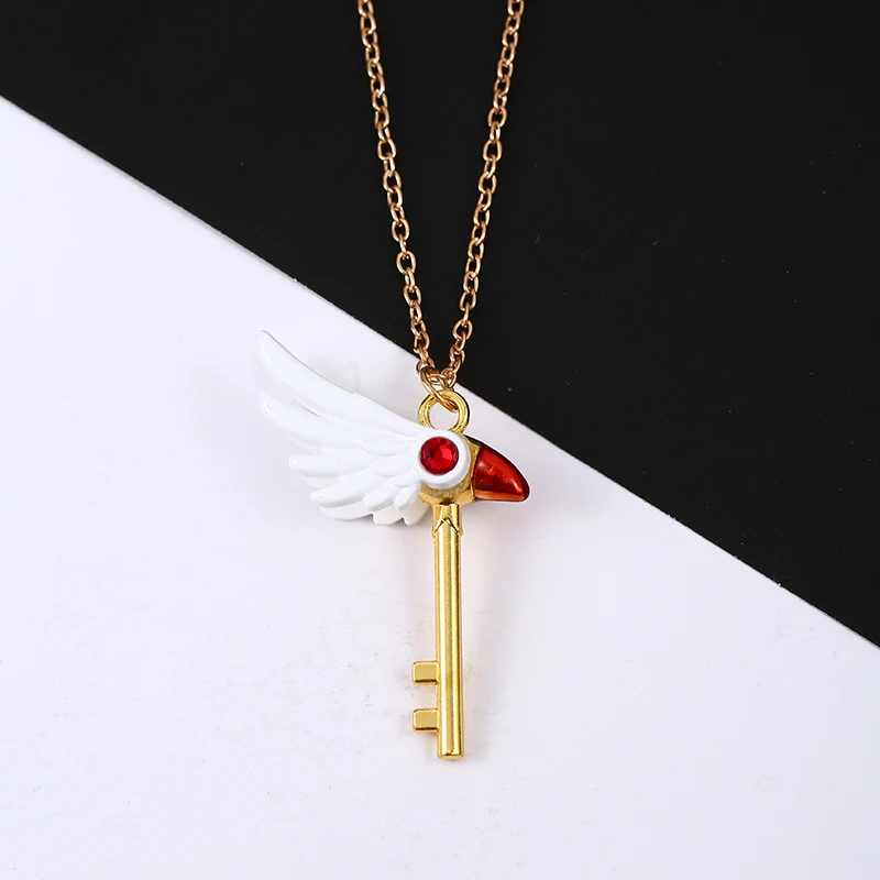 Mode Anime Card Captor Sakura Schlüsselbund Kinomoto Sakura Stern Zauberstab Anhänger Halskette für Frauen Männer Kinder Schmuck Zubehör – Detail 4