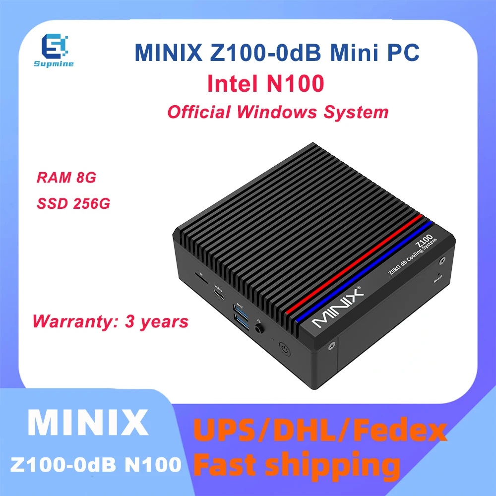 

MINIX Z100-0dB Intel N100 Gaming Mini PC 8G 256GB Office Home Design DDR4 PC Windows 11 Pro PC