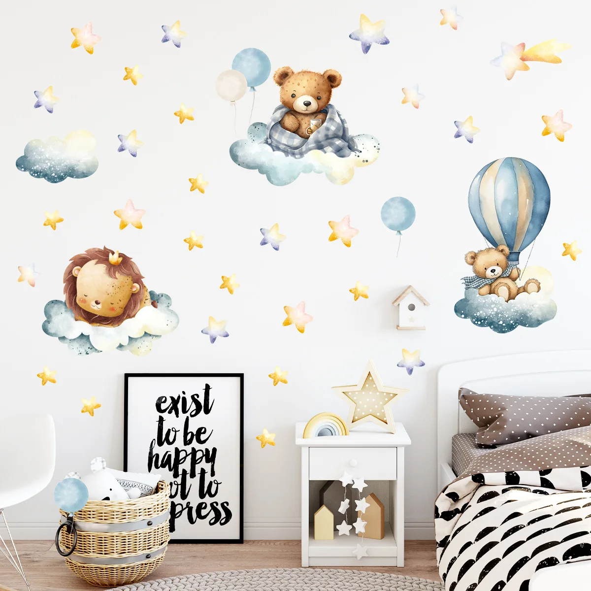Cartoon Cute Lion Bunny Forest Animals Stars Wall Stickers Bear Deer Wall Decals for Kids Room Baby Nursery Room Bedroom Murals wall stickers luminous wall stickers vinyl decal stickers