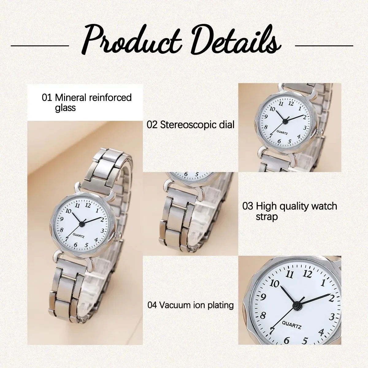 1Pcs Girls Cute Little Fresh Silver Digital Steel Quartz Watch Junior High School Girlfriends Birthday Christmas Gift 5