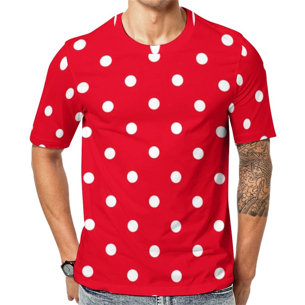 Atmungsaktive Strand-Neuheiten-T-Shirts mit Design, Übergrößen-Oberteile, weißes und rot gepunktetes T-Shirt, Vintage-Punkte-Print für Paare, Y2K-Gym-T-Shirts