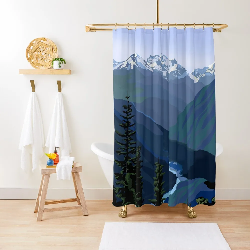 

North Cascades National Park, Washington State, USA Travel Poster Shower Curtain Modern Showers For Bathroom Curtain