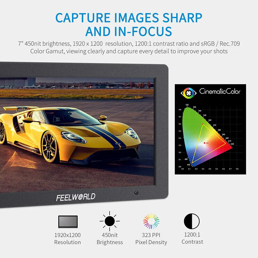 Feelworld T7 Plus 7-inch 4K HDMI Camera On-site Monitor 3D LUT IPS 1920x1200 Suitable For Digital SLR Cameras Waveform Vector