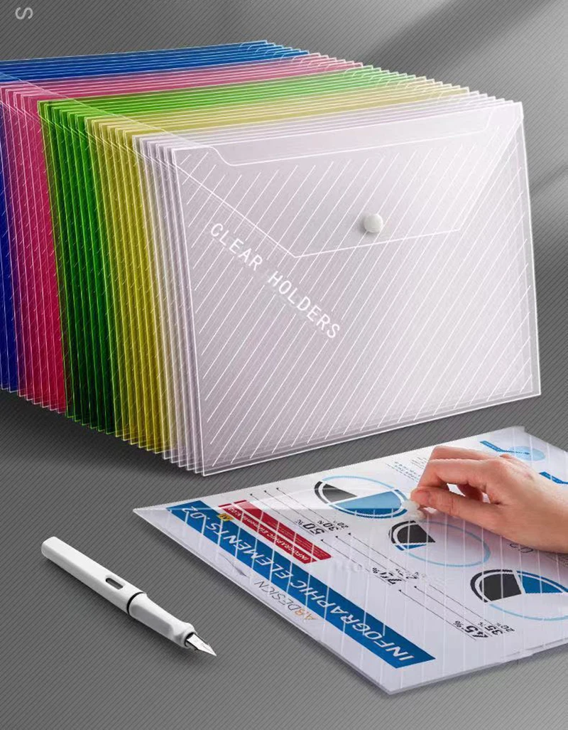 

A4 Letter Waterproof Large Capacity File Folders for Storing Files Organizing Desktops Colorful Transparent Document Holder