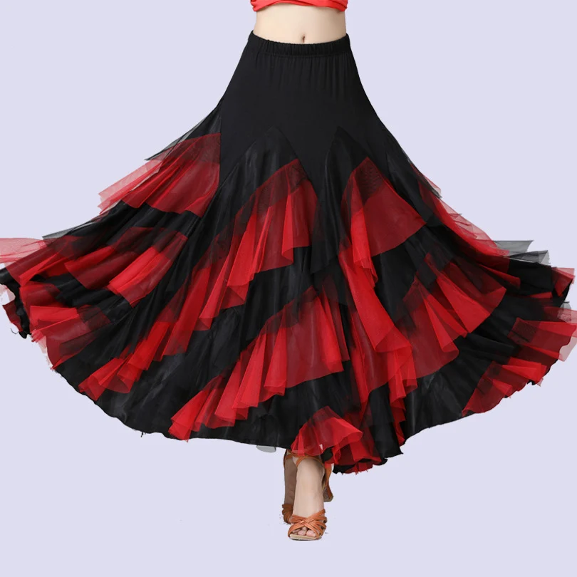 

360 Degrees Women Dancing Costume Big Swing Spanish Skirts Flamenco Waltz Ballroom Dance Skirt Classical Layered Clothes