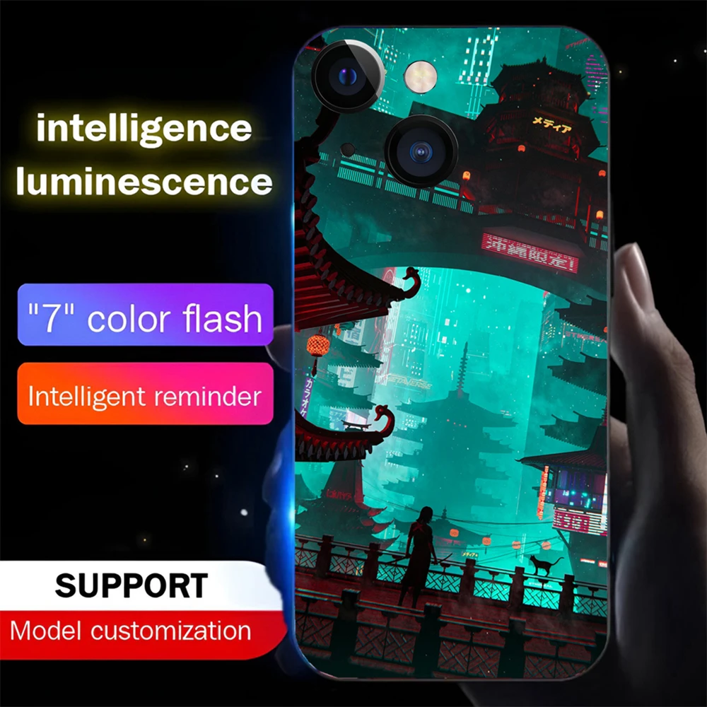 Japanische dunkle Serie LED-Lichtleuchtende leuchtende Handyhülle Rückseite für iPhone Air 17 16E 15 14 13 12 11 Pro Max XR XS Plus