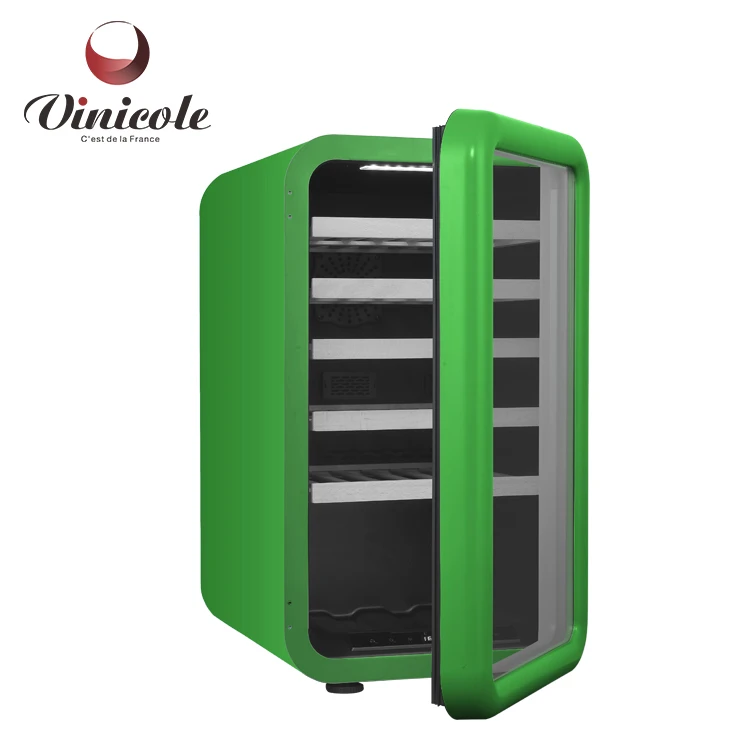 Glass Door Wine Cooler Freezer Household Champagne Durable Retro Compressor Table Wine Refrigerator With Beech Wooden Shelf