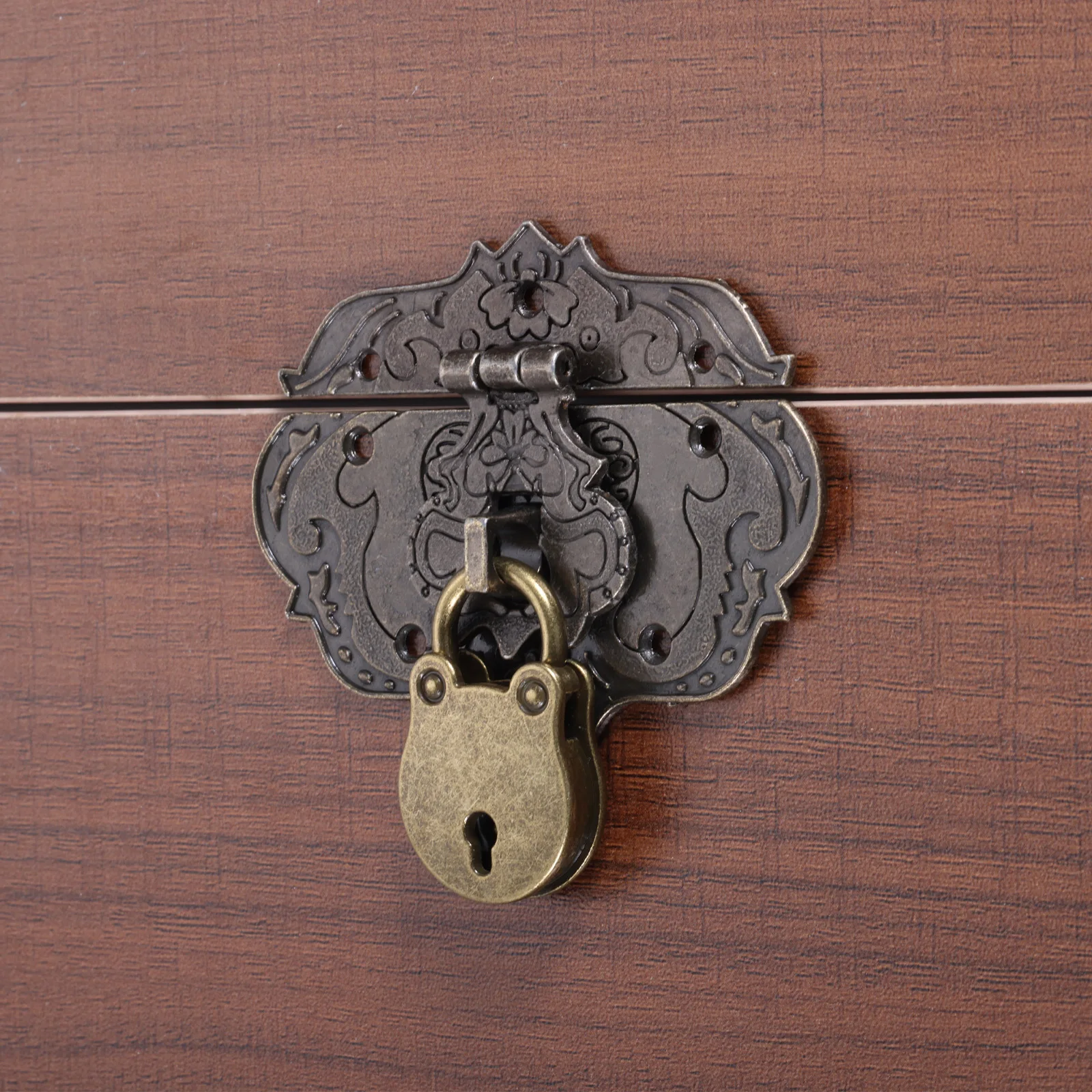 Antique Bronze Decorative Brass Hasp Clasp Latch and Padlock with Key and Screws for Jewelry Box Wooden Case Furniture Hardware