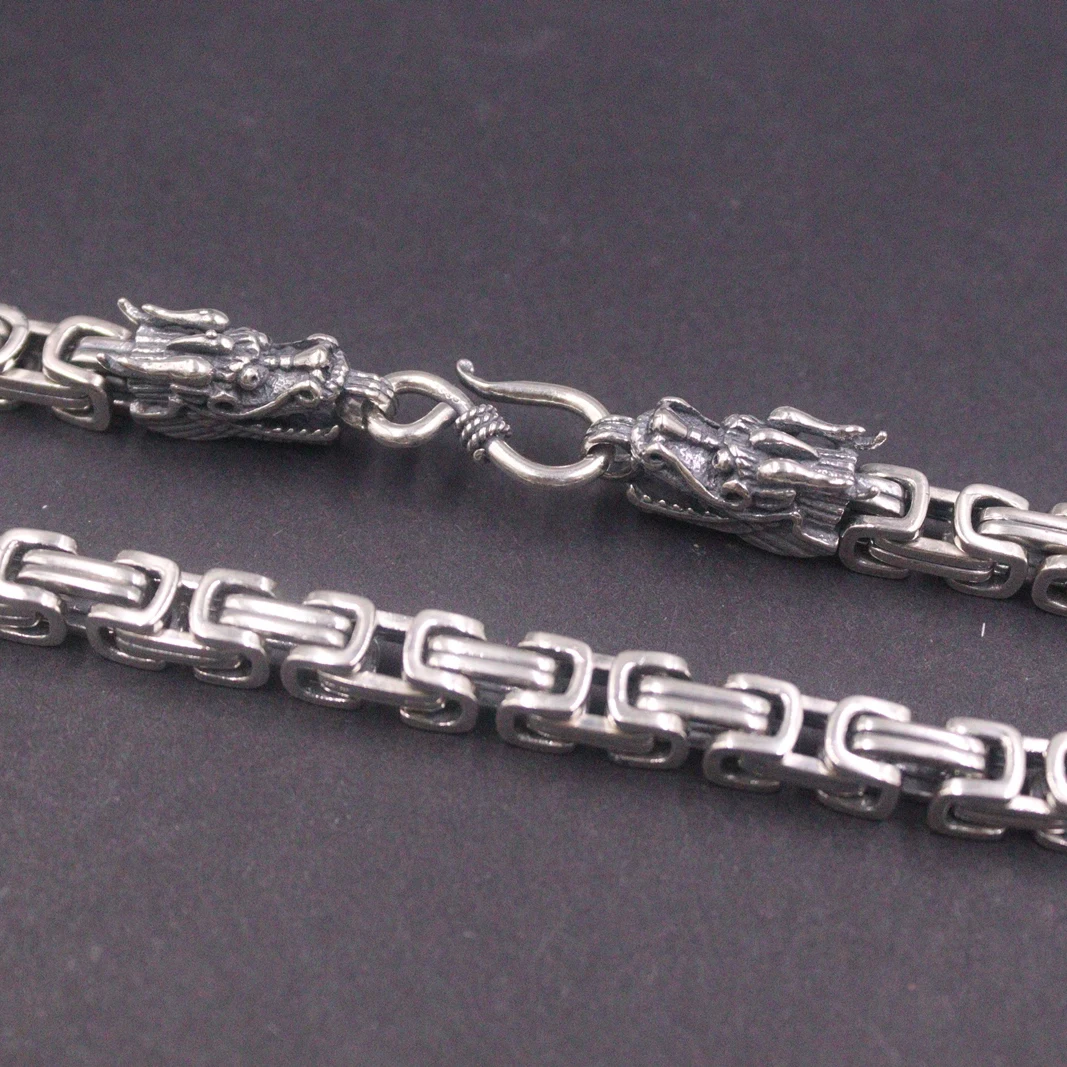 

Ожерелье из настоящего серебра 925 пробы для женщин и мужчин, 6 мм, квадратная Византийская цепочка с драконом, 22 дюйма/100 г