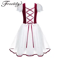 Kids Girls Giselle Ballerina Costumes children Ballet Princess Tutu Dress Velvet Lace Bubble Sleeves Skating Dance Tulle Dress