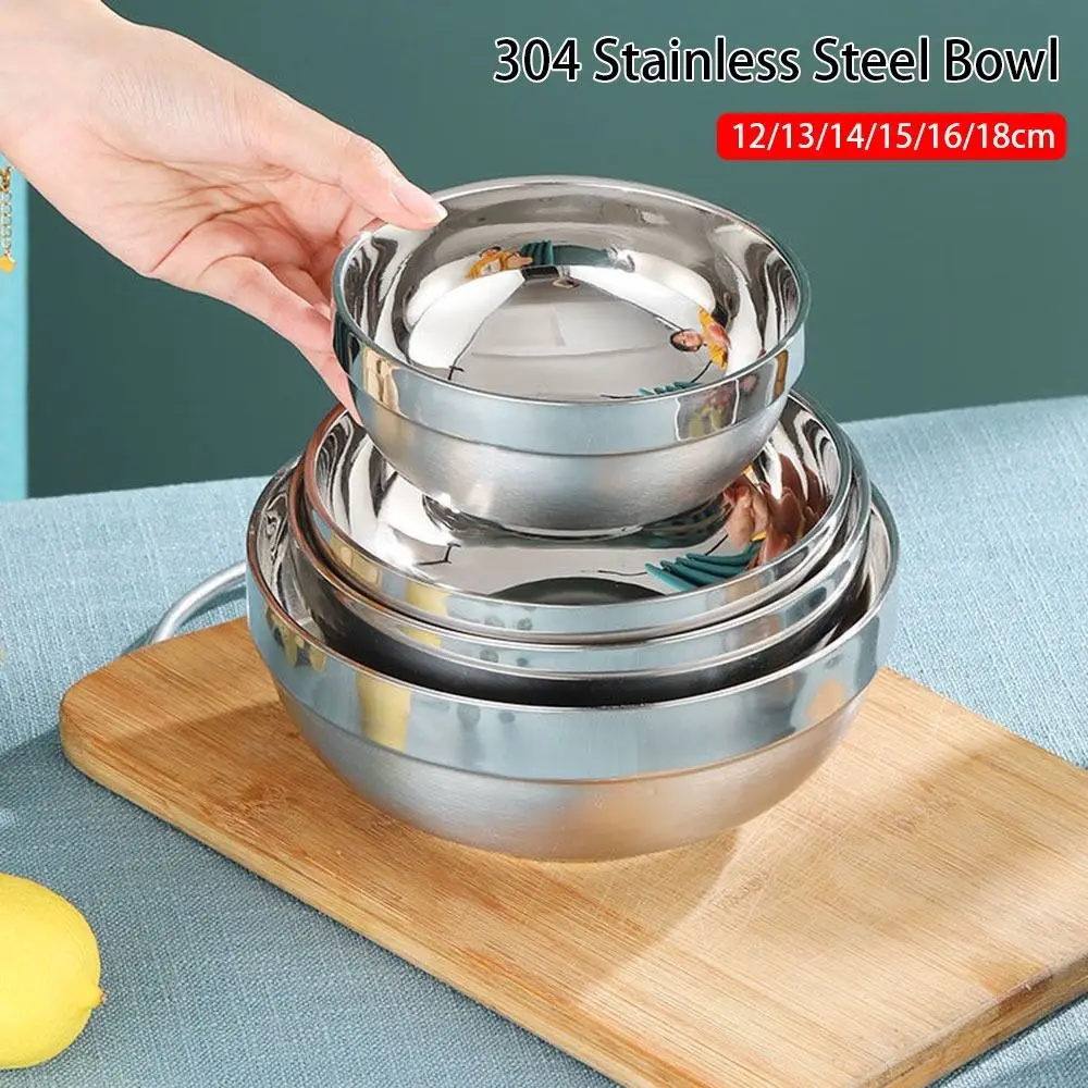 304 Stainless Steel Anti Scalding Bowls Double-layer Thickened Durable Soup Rice Bowls Children's Canteen Bowl Adult Noodle Bowl