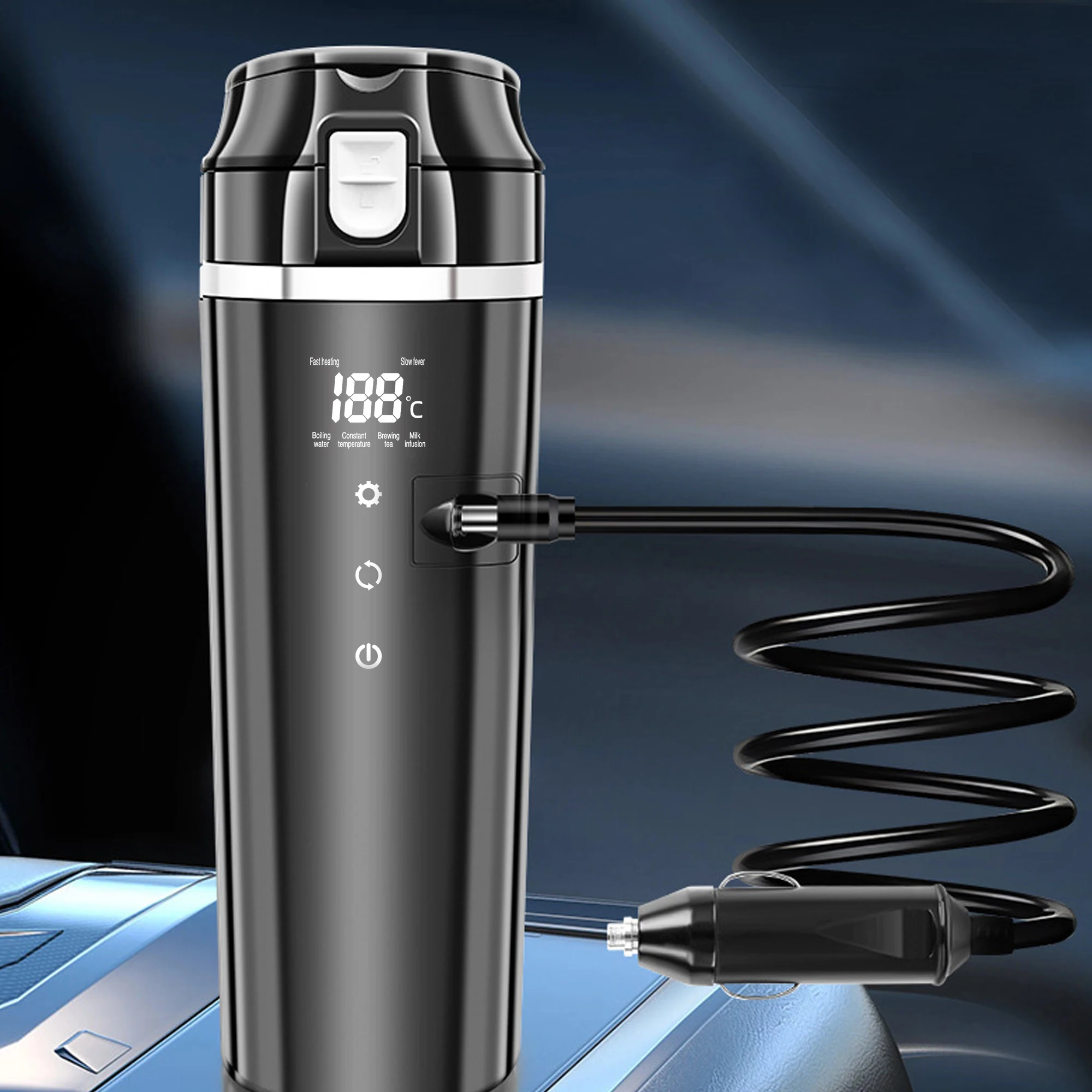 12V/24V 차량용 히팅컵 디지털 LCD 디스플레이 차량용 가열 스마트 머그컵 스마트 온도 조절 커피/우유 가열 주전자 보온컵