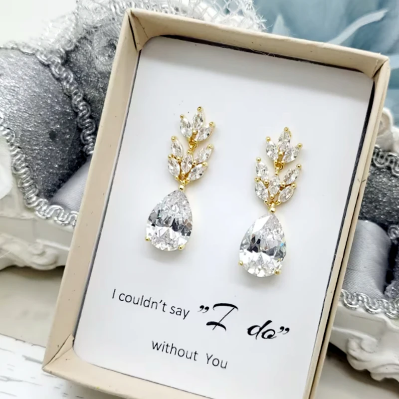 

Персонализированные золотые романтические серьги в форме слезы с длинными листьями, высококачественные серьги с кубическим цирконием, свадебные серьги, искусственные