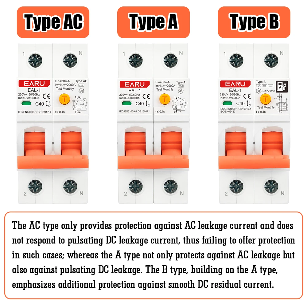 2P 30mA AC A B Type RCBO RCCB MCB Electronic Residual Current Circuit Breaker Ov