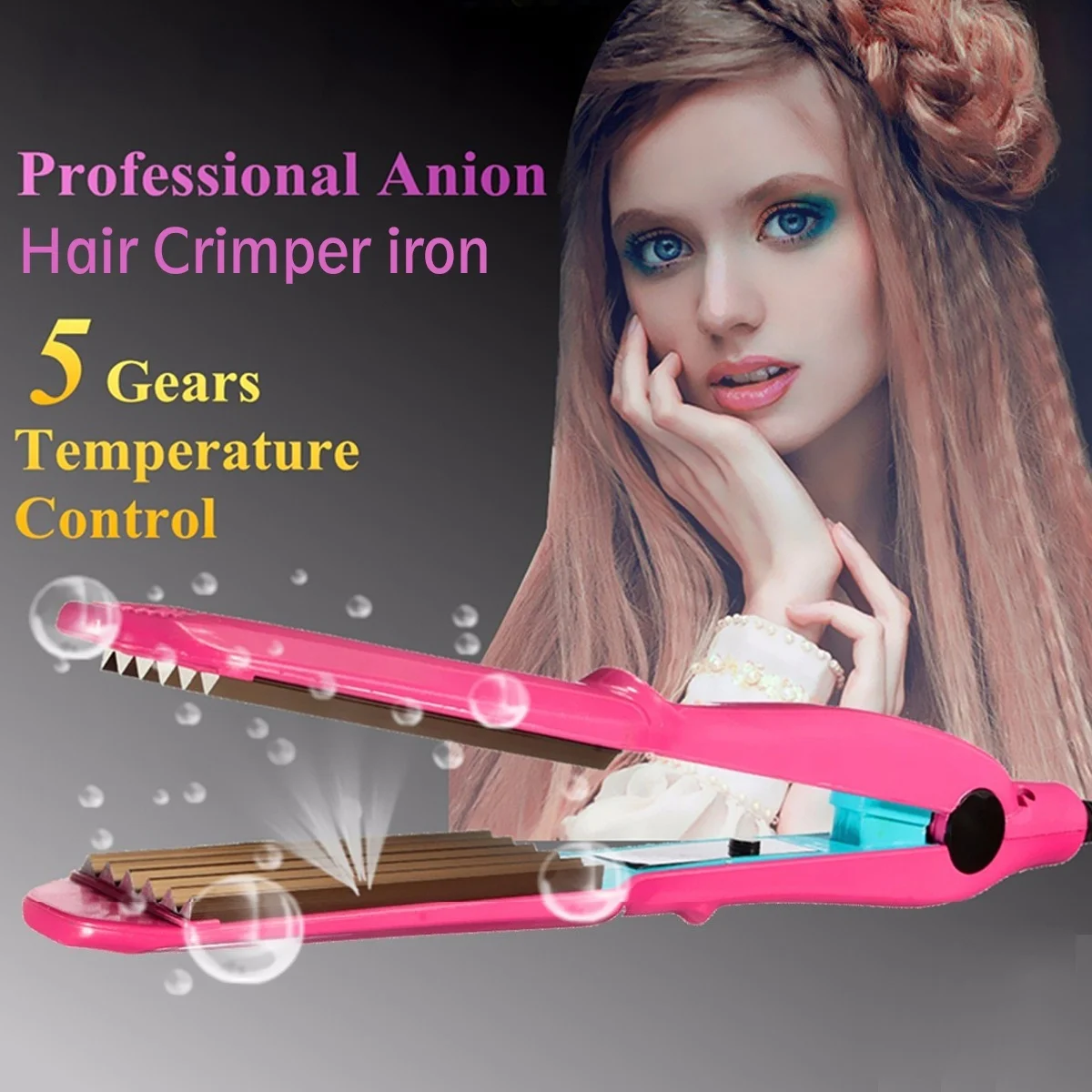 Professional Hair Crimper Curler Dry & Wet Use Corrugated Irons Ceramic Curling Iron with Temperature Control Waving Tool 3