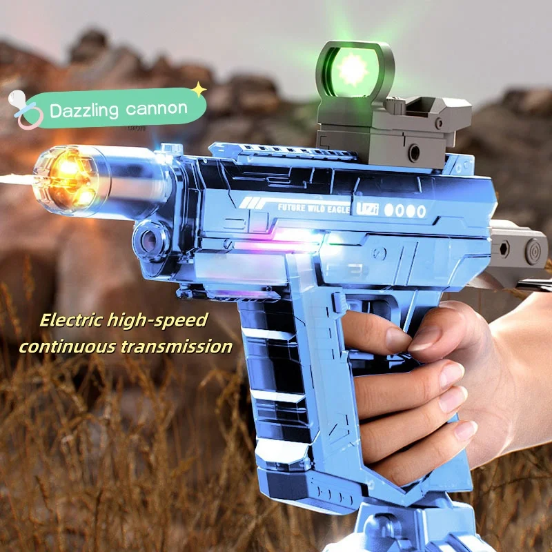 2024 Hot Sale Electric continuous firing UZI water gun pulse linkage chamber flame special effect children's water play toy 2