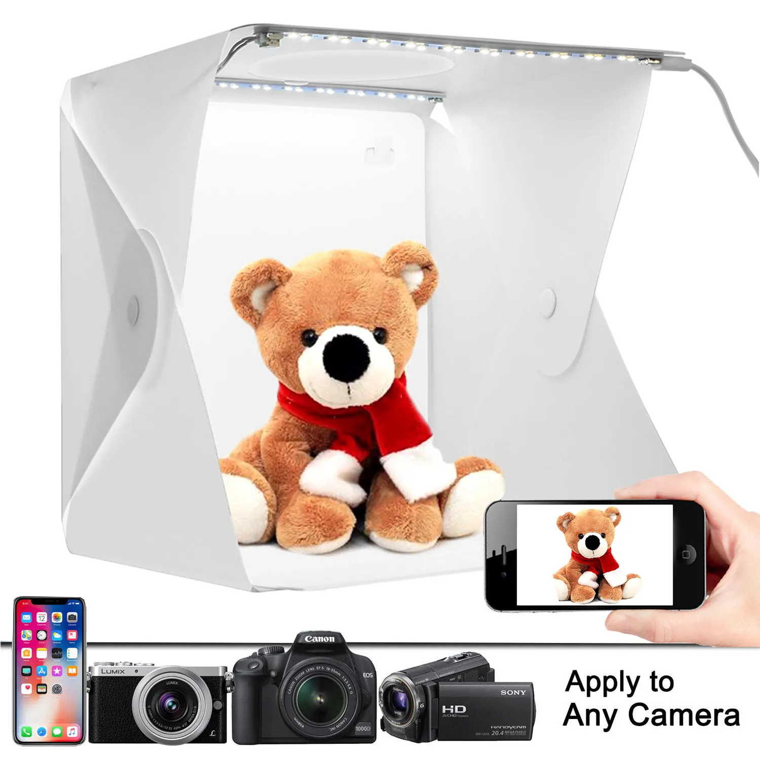 Portable Photo Studio Shooting Tent Foldable Built-in LED Light Box Softbox Kit with 2 Backdrops(White Black)for Photography
