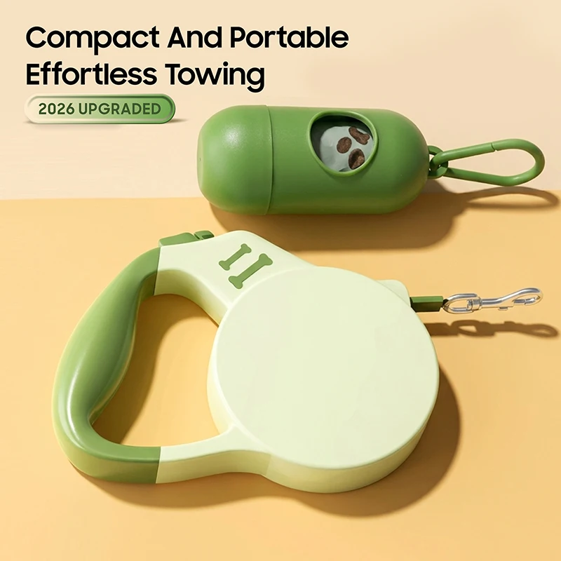 Retractable Pet Leash with Built-In Poop Bag Dispenser