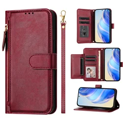 Strap Zipper Card Leather Phone Wallet Case Book for Oppo Reno 12 5G (YB-LH-red)