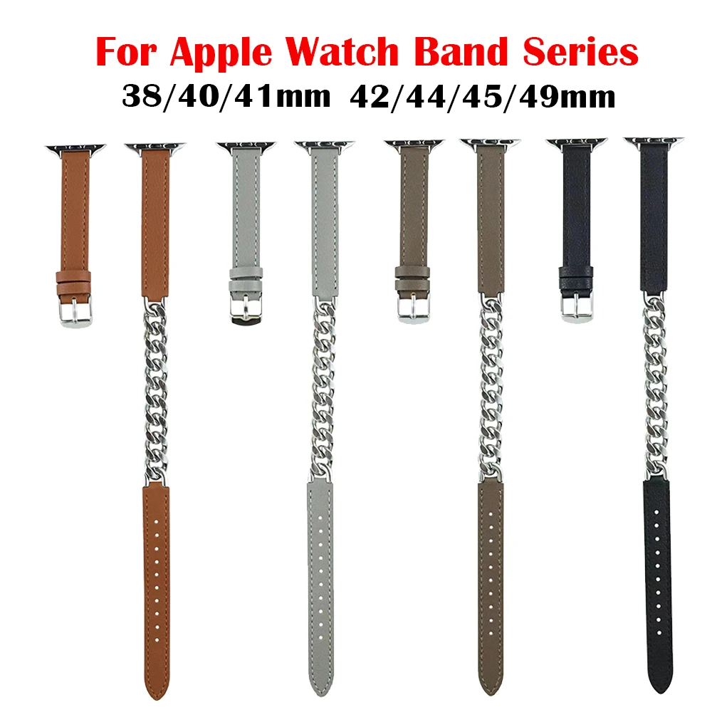 Cow Leather strap For apple watch band 49mm 44mm 40mm iwatch Series SE 8 6 5 4 7 Accessories loop 42mm 38mm bracelet Replacement