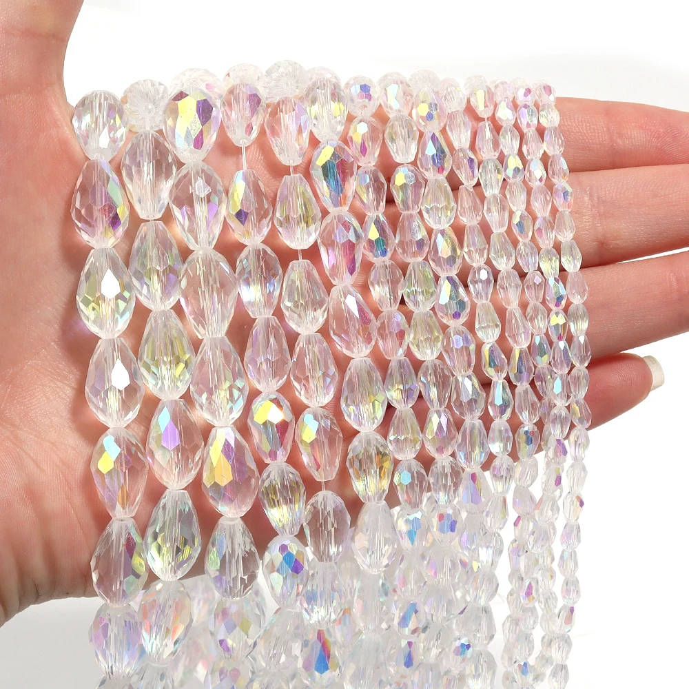 Apx45-90pcs/Strang ab Farbe Teardrop facettierte Kristallglas perlen für Schmuck machen lose Spacer Perlen DIY Ohrringe Halskette