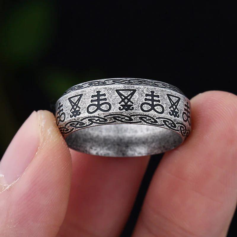 Signet Ring Gothic Lucifer Satan Seal of Satan Signet Rings Punk Stainless Steel Seal Rings Men and Women Pagan Jewelry Party Gift finger ring stainless steel ring signet ring
