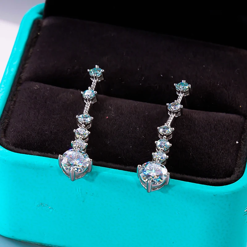 

QINHUAN D Color Moissanite with Certificate Drop Earrings S925 Sterling Silver With Platinum Plated for Women Fine Jewelry Flash