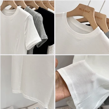 2025 الصلبة الأساسية قصيرة الأكمام المرأة التي شيرت عادية أسود أبيض قمة الموضة تي شيرت السيدات موضة الكورية تي شيرت الشارع الشهير 6