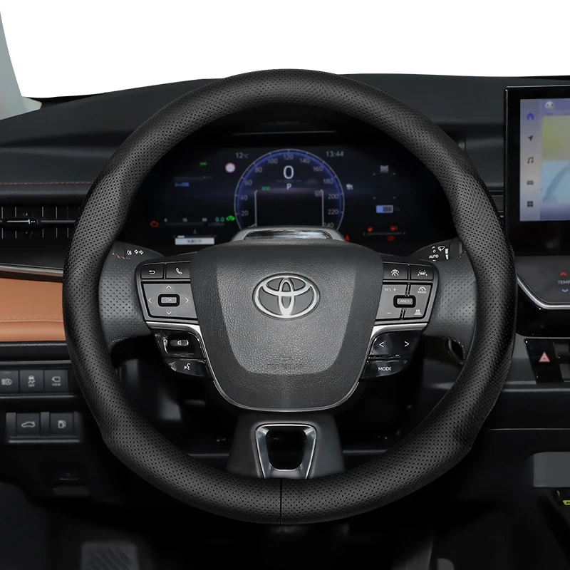 Für Toyota 37–38,5 cm runde Lenkradabdeckung, ultradünnes Mikrofaser-Leder, CHR RAV4 Yaris Auris Corolla Avensis Camry Sienna