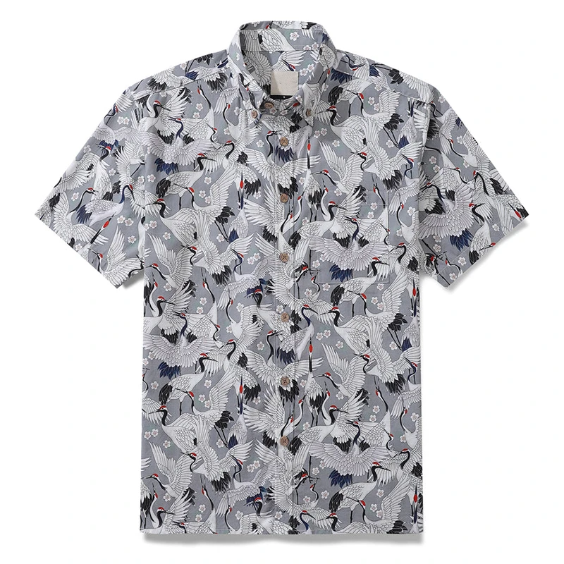 thumbnail image 1 of Camisa de diseño para hombre con estampado 3D de grullas de corona roja, camisa de gran tamaño para verano 2024, para viajes, playa, Hawái, estilo Harajuku, camisa masculina, 1 of 4